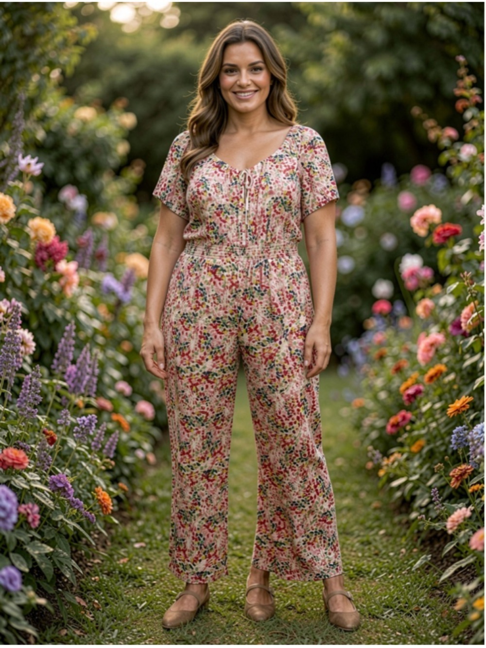 Torrid Floral Smocked Wide Leg Jumpsuit 1X Plus Boho Cottagecore Spring Summer